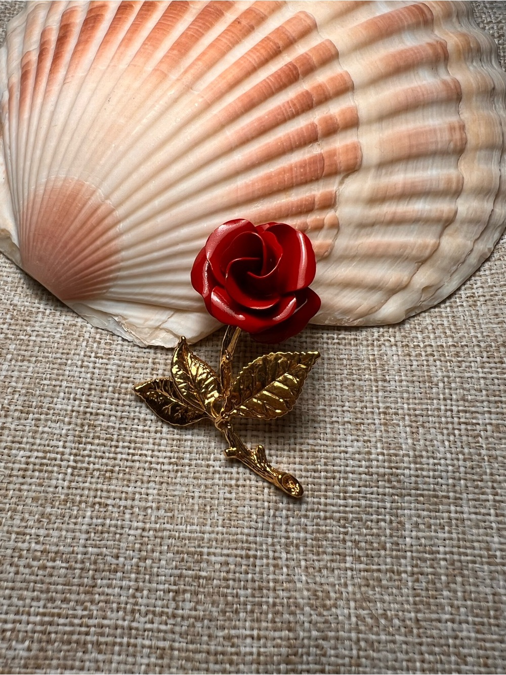 Gold and Red Dainty Minimalist Rose Brooch | Whimsy Vintage Fairy-Core